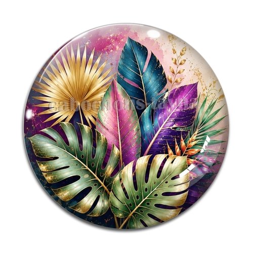Cabochon feuille multicolore, cabochon résine - ou verre rond différente taille