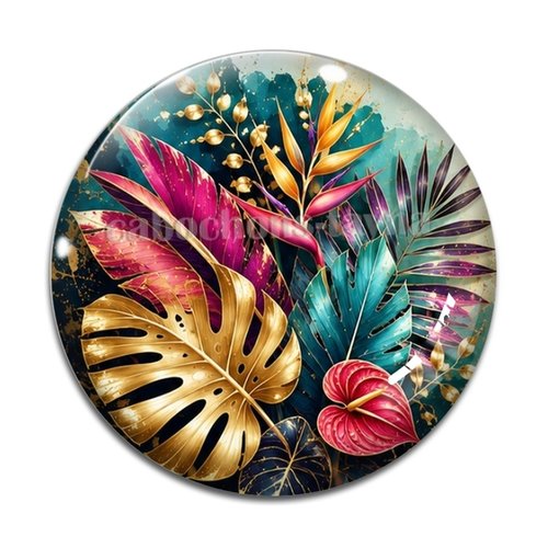 Cabochon feuille multicolore, cabochon résine - ou verre rond différente taille