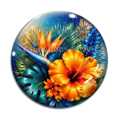 Cabochon fleur exotique – résine ou verre – différentes tailles disponibles