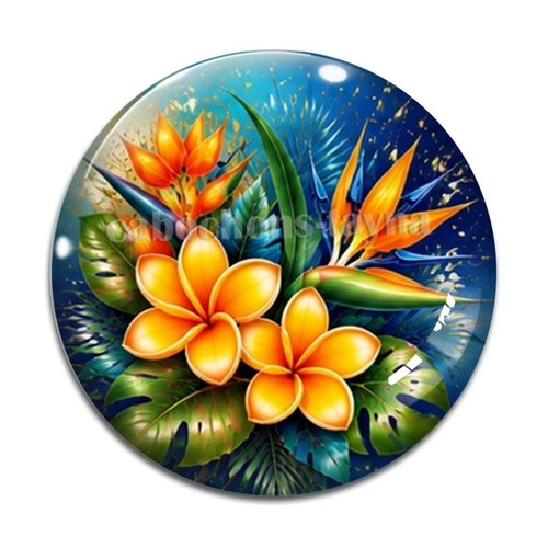 Cabochon fleur exotique – résine ou verre – différentes tailles disponibles