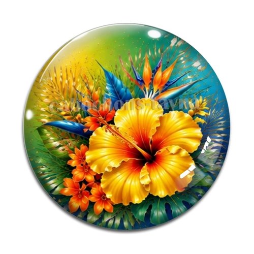 Cabochon fleur exotique – résine ou verre – différentes tailles disponibles