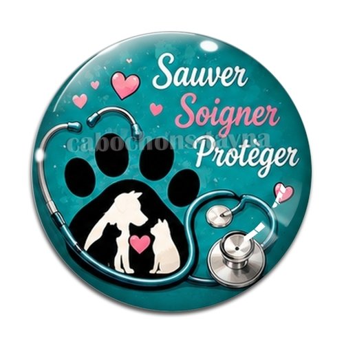 Cabochon sauver soigner protéger – résine ou verre – différentes tailles disponibles
