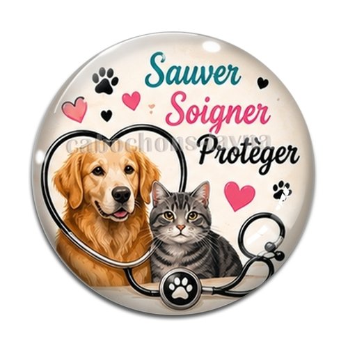 Cabochon sauver soigner protéger – résine ou verre – différentes tailles disponibles