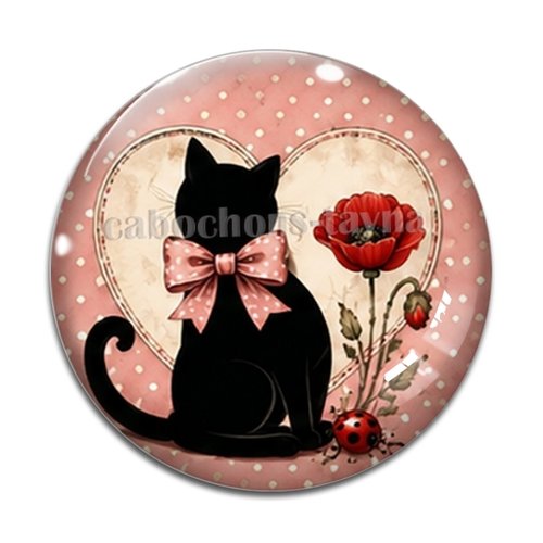 Cabochon chat noir coquelicot – résine ou verre – différentes tailles disponibles