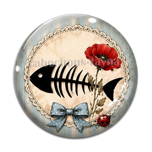 Cabochon squelette de poisson– résine ou verre – différentes tailles disponibles