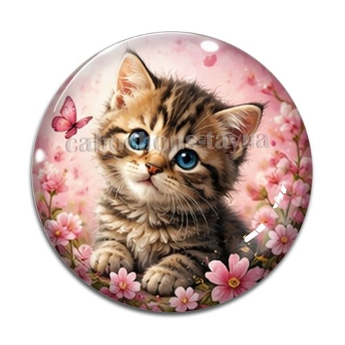 Cabochon chaton fleur, résine ou verre rond différente taille