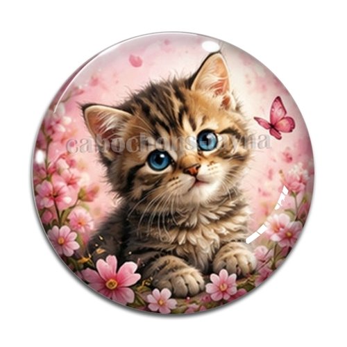 Cabochon chaton fleur, résine ou verre rond différente taille