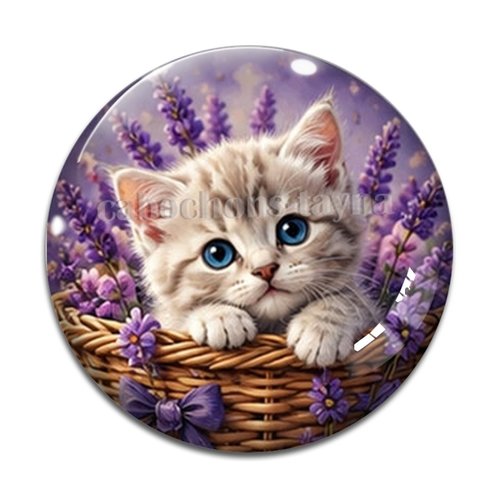 Cabochon chaton lavande, résine ou verre rond différente taille