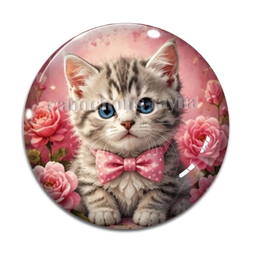 Cabochon chaton fleur rose, résine ou verre rond différente taille