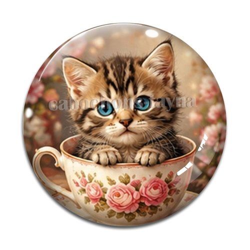 Cabochon chaton tasse, résine ou verre rond différente taille