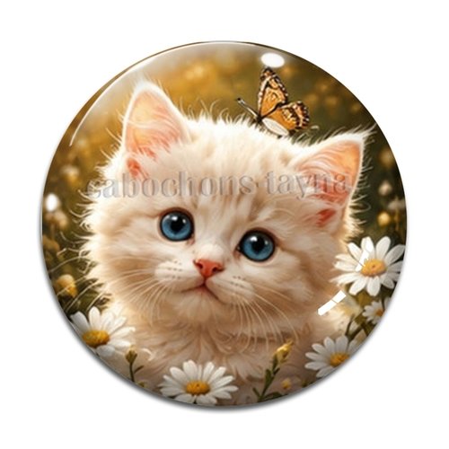 Cabochon chaton marguerite, résine ou verre rond différente taille