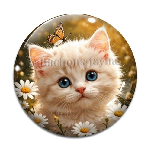 Cabochon chaton marguerite, résine ou verre rond différente taille