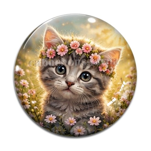 Cabochon chaton fleur, résine ou verre rond différente taille