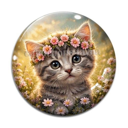 Cabochon chaton fleur, résine ou verre rond différente taille