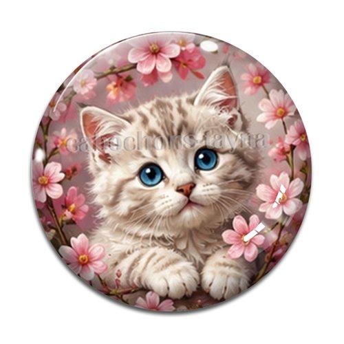 Cabochon chaton fleur, résine ou verre rond différente taille