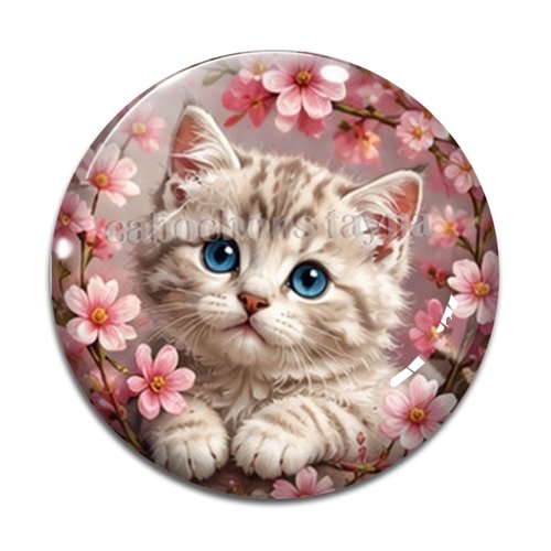 Cabochon chaton fleur, résine ou verre rond différente taille