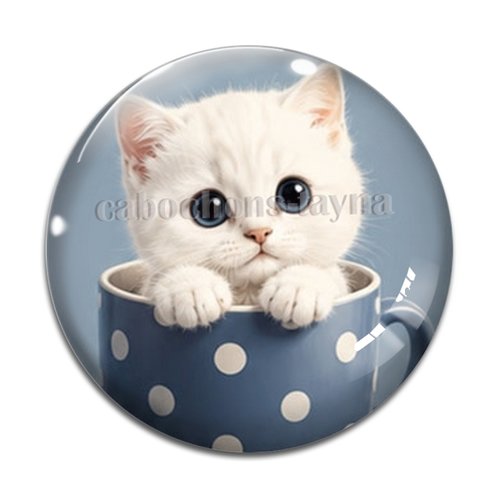 Cabochon chaton tasse, résine ou verre rond différente taille