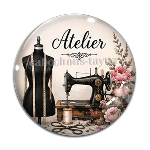 Cabochon atelier mode, cabochon résine - ou verre rond différente taille