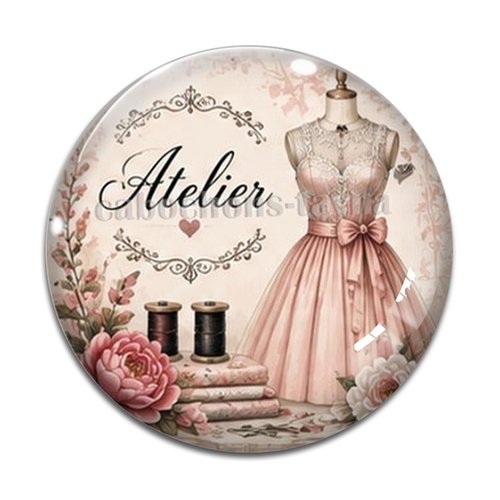 Cabochon atelier mode, cabochon résine - ou verre rond différente taille