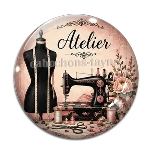 Cabochon atelier mode, cabochon résine - ou verre rond différente taille