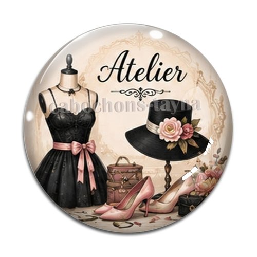 Cabochon atelier mode, cabochon résine - ou verre rond différente taille