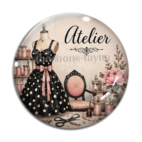 Cabochon atelier mode, cabochon résine - ou verre rond différente taille
