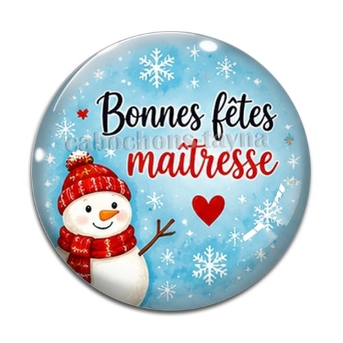 Cabochon bonnes fêtes maîtresse – résine ou verre – différentes tailles disponibles