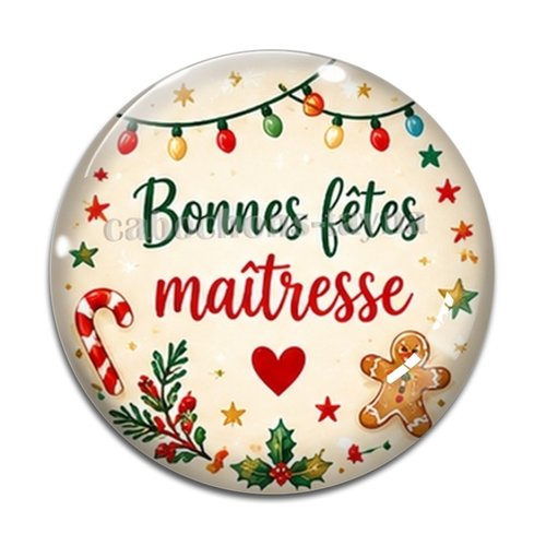 Cabochon bonnes fêtes maîtresse – résine ou verre – différentes tailles disponibles
