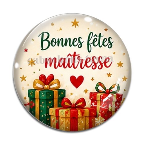 Cabochon bonnes fêtes maîtresse – résine ou verre – différentes tailles disponibles