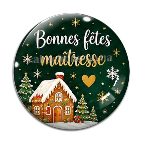 Cabochon bonnes fêtes maîtresse – résine ou verre – différentes tailles disponibles