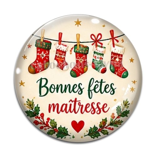Cabochon bonnes fêtes maîtresse – résine ou verre – différentes tailles disponibles