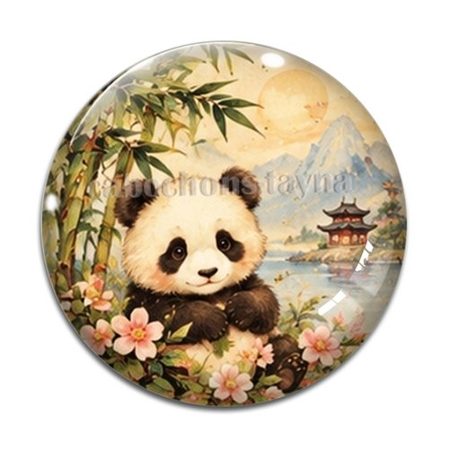 Cabochon panda, cabochon résine ou verre rond différente taille