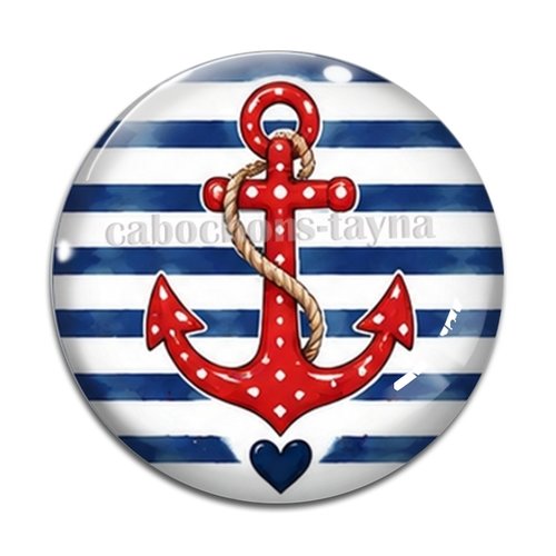 Cabochon ancre de bateau, cabochon résine, verre rond différente taille