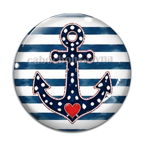 Cabochon ancre de bateau, cabochon résine, verre rond différente taille