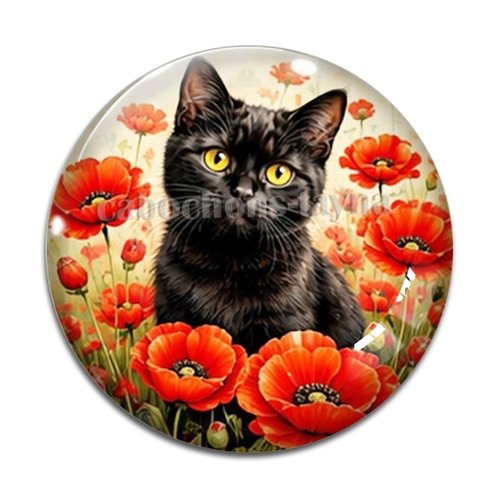 Cabochon chat coquelicot, résine ou verre rond différente taille