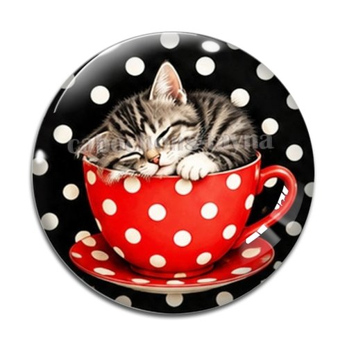 Cabochon chat tasse, résine ou verre rond différente taille