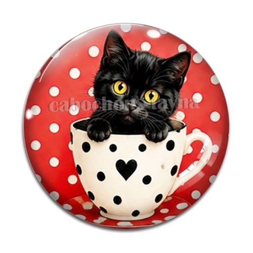 Cabochon chat tasse, résine ou verre rond différente taille