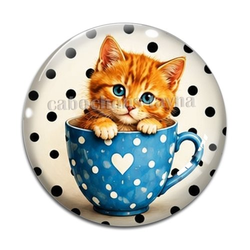 Cabochon chat tasse, résine ou verre rond différente taille