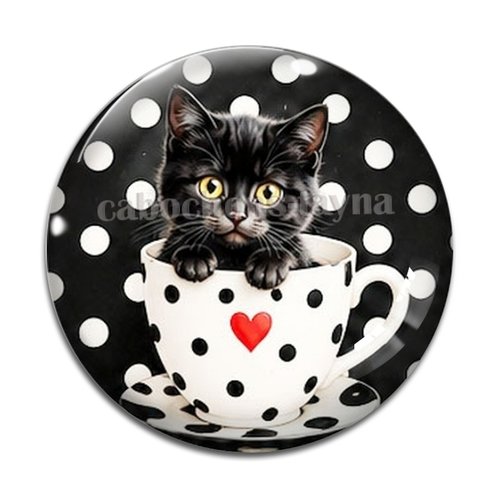 Cabochon chat tasse, résine ou verre rond différente taille
