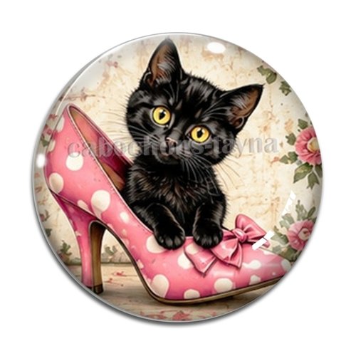 Cabochon chat chaussure, résine ou verre rond différente taille