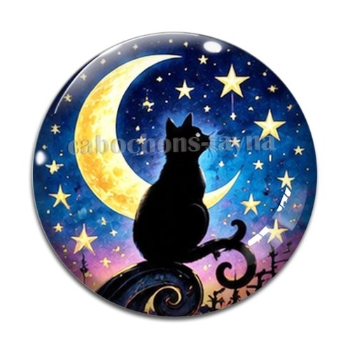 Cabochon chat étoile lune, résine ou verre rond différente taille