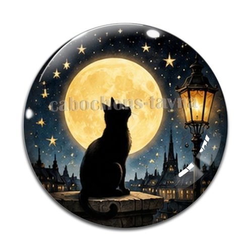 Cabochon chat étoile lune, résine ou verre rond différente taille