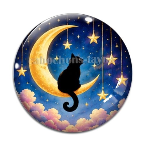Cabochon chat étoile lune, résine ou verre rond différente taille