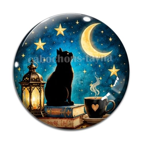 Cabochon chat étoile lune, résine ou verre rond différente taille