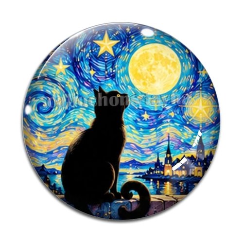 Cabochon chat étoile lune, résine ou verre rond différente taille