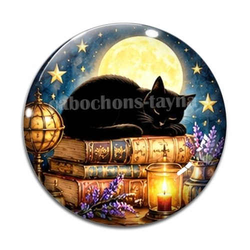 Cabochon chat étoile lune, résine ou verre rond différente taille