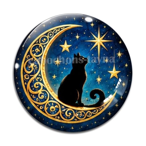 Cabochon chat étoile lune, résine ou verre rond différente taille