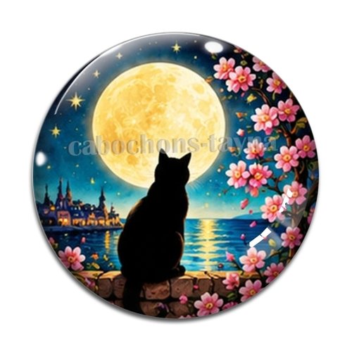 Cabochon chat étoile lune, résine ou verre rond différente taille