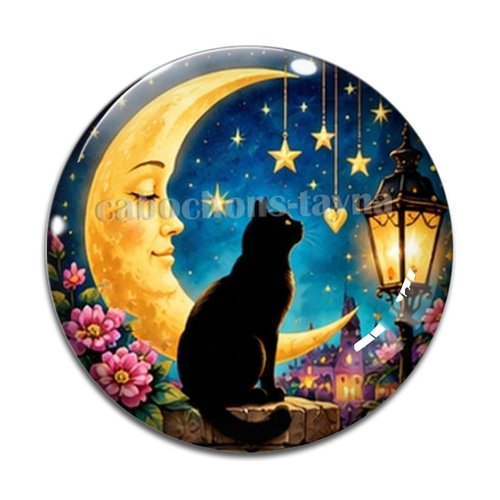 Cabochon chat étoile lune, résine ou verre rond différente taille