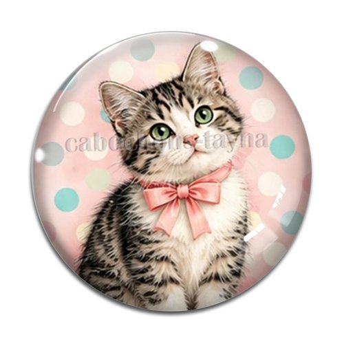Cabochon chat pois, résine ou verre rond différente taille